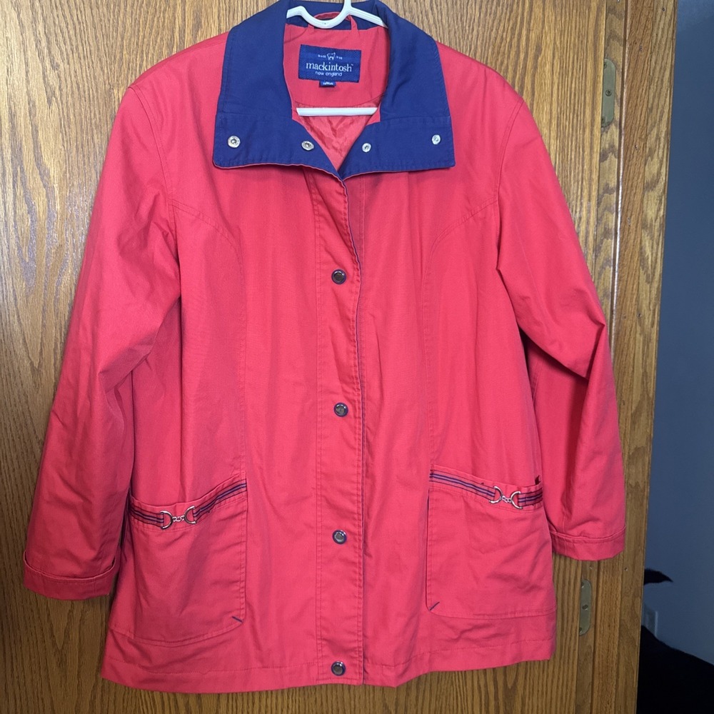 Mackintosh New England Women's Red L‎ Lightweight Jacket Poly‑Cotton Hood Trim